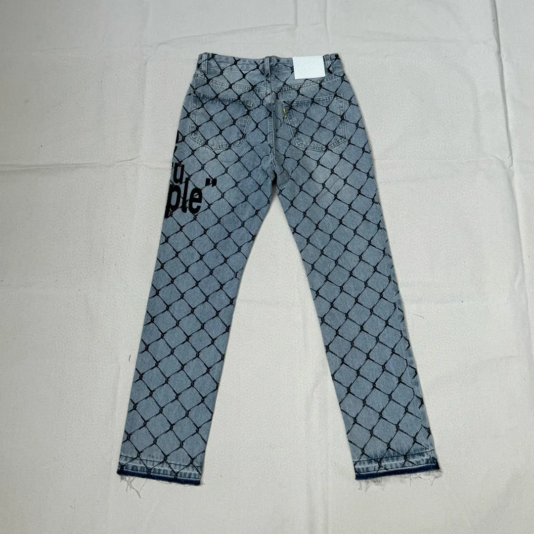 -Size upper body P240#G786 GALLERY DEPT. Steel mesh letter printed slim jeans jeans casual group trendy American slim men's and women's trousers Color: blue Size: S-XXL (corresponding to 28-36)
